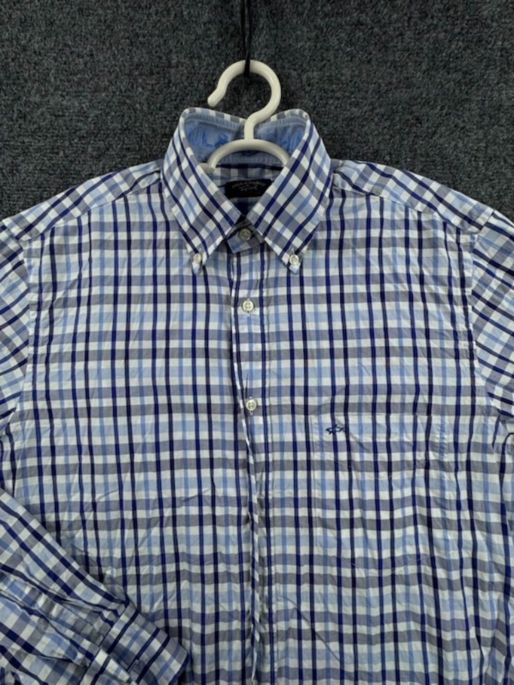 Paul & Shark Blue White 39 Cotton Button-Down Check Pocket Casual Shirt Mens